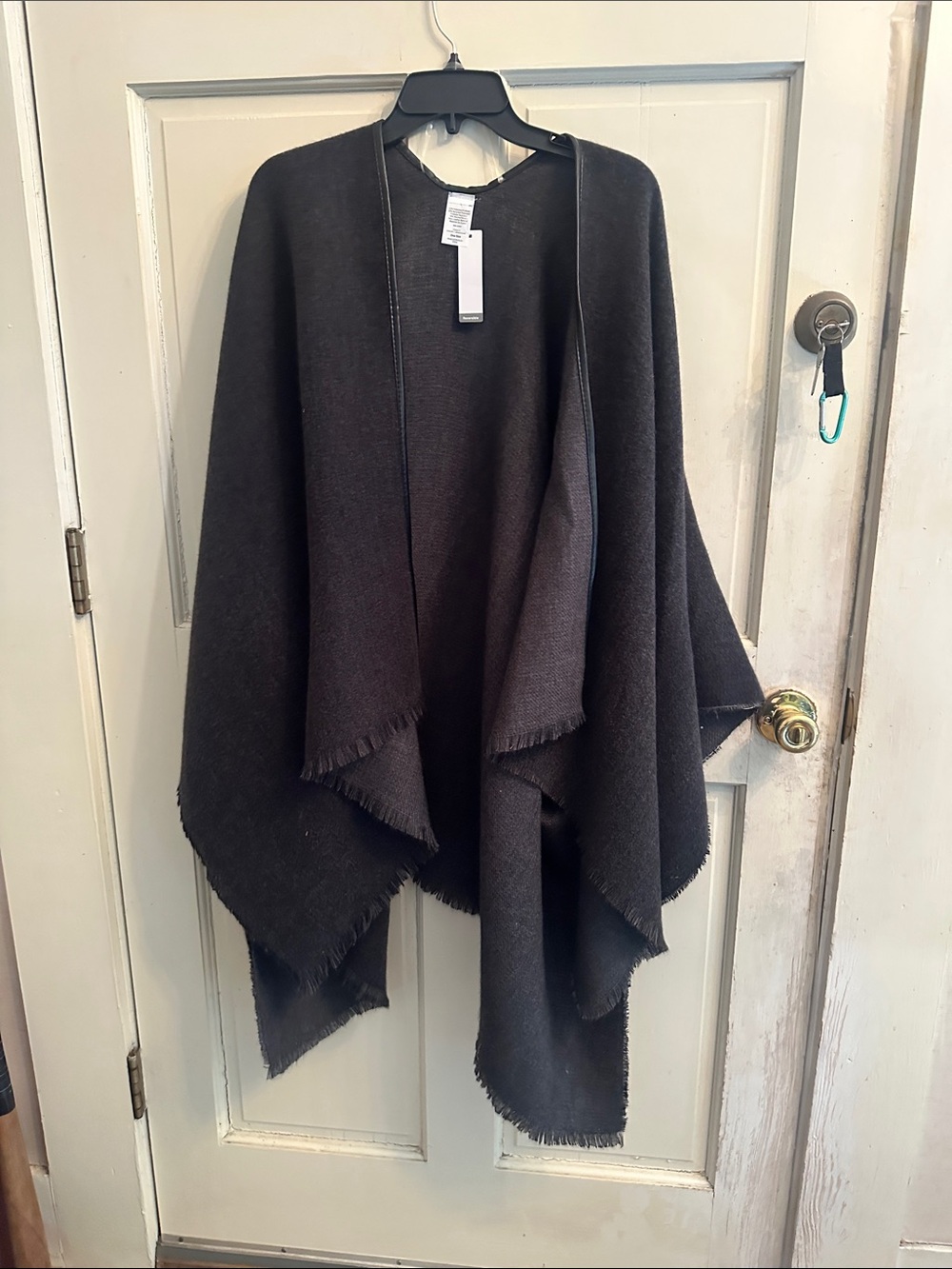 Women's Dark Gray Open Front Knit Poncho Sweater